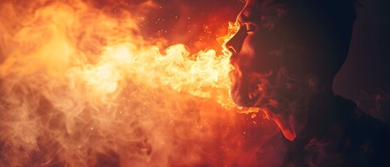 Fiery Breath: Visualizing the Heat of Acid Reflux. Concept Acid Reflux Symptoms, Fiery Sensation, Digestive Health, Health Visualization, Fiery Breath