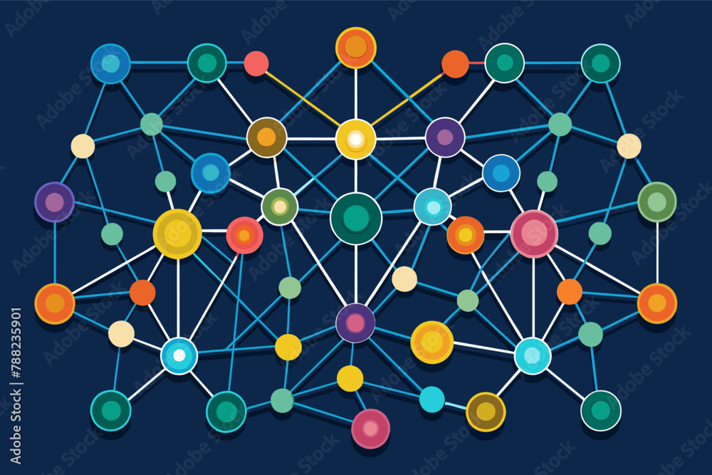Poster a neural network diagram with interconnected nodes and pathways