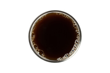 top view, hot coffee cup with black coffee isolated on background with clipping path.