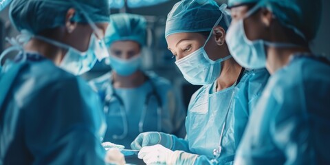 A group of surgeons is working in the operating room, a medical team. Generative AI