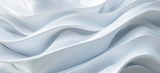 Abstract, illustration and wave for white background, silk and 3d render for wallpaper or banner. Creative, artistic and design with art, ripple or linen for luxurious textile and dynamic graphic
