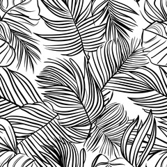 Luxury nature leaves background vector. Floral pattern, Tropical leaf with line arts, jungle plants, Exotic pattern with palm leaves. Vector illustration