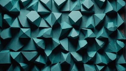 Geometric shapes made teal paper, abstract background.