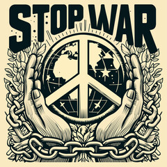 Stop war a call for a peaceful world. Slogan typography tee design. Well-organized design shape and smoothly vectorize.
