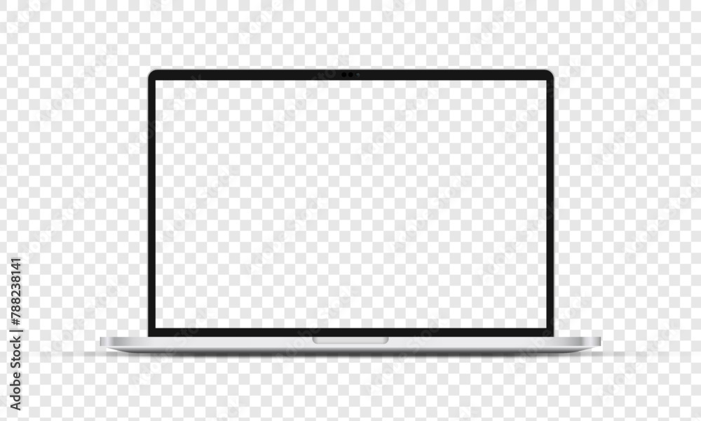 Poster Modern laptop mockup front view on white background. Notebook mockup device mockup for ui ux app and website presentation Stock Vector.