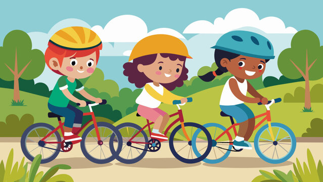 kids-riding-bicycle-wore-helmet--isolated--illustr