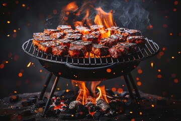 Grilling Like a Pro: How to Use a Spatula and Fork for Perfect Sear Marks and a Deliciously Juicy and Tangy Meat Feast - obrazy, fototapety, plakaty