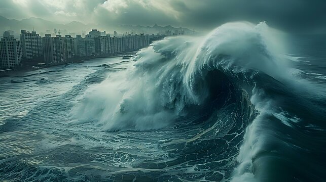 Ocean's Wrath: The Tides of Economic Turmoil. Concept Economic Impact, Ocean Conservation, Climate Change, Sustainable Development, Environmental Policies