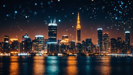 Glittering cityscape bokeh under the night sky - obrazy, fototapety, plakaty