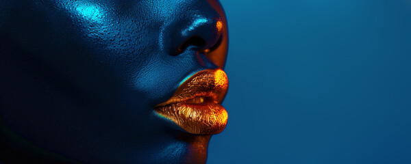 modern black woman with gold lips