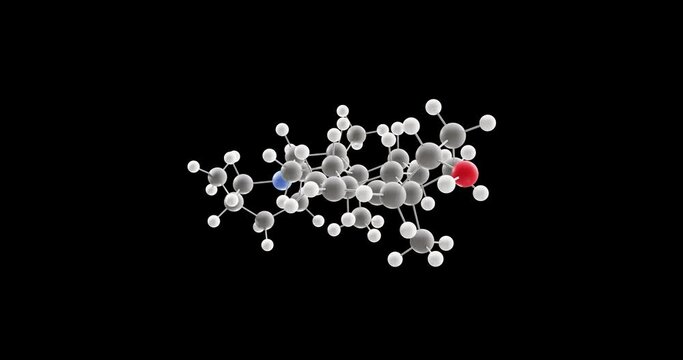 Solanidine molecule, rotating 3D model of steroidal alkaloid, looped video on a black background