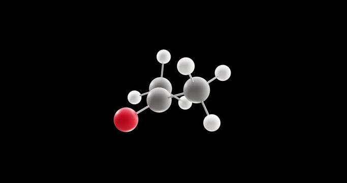 Acetone molecule, rotating 3D model of 2-propanone, looped video on a black background