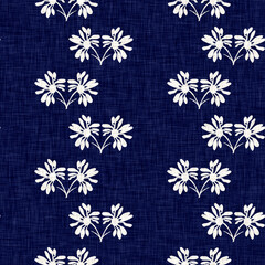 Indigo denim blue leaf motif seamless pattern. Japanese dye batik fabric style effect print background swatch.  - 788240543