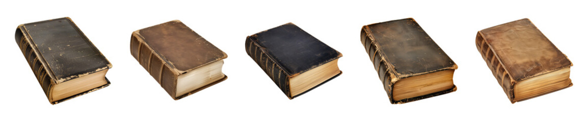 Collection of old antique books isolated on a transparent background, PNG