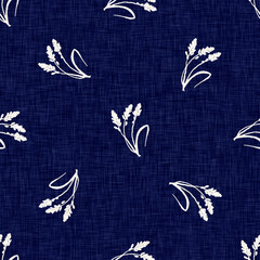 Indigo denim blue leaf motif seamless pattern. Japanese dye batik fabric style effect print background swatch.  - 788240988
