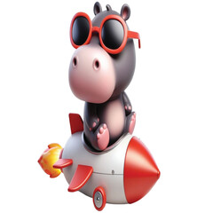 Naklejka premium Hippo sitting on a rocket