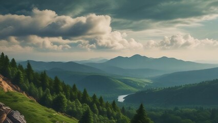 Naklejka premium mountains and clouds