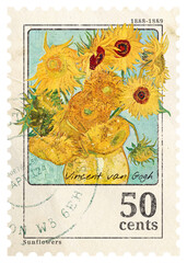 Obraz premium Png sunflower, Van Gogh, stamp sticker, transparent background