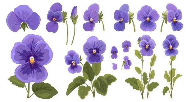 Vibrant Violet Pansies - A Botanical Illustration Study - Generative AI