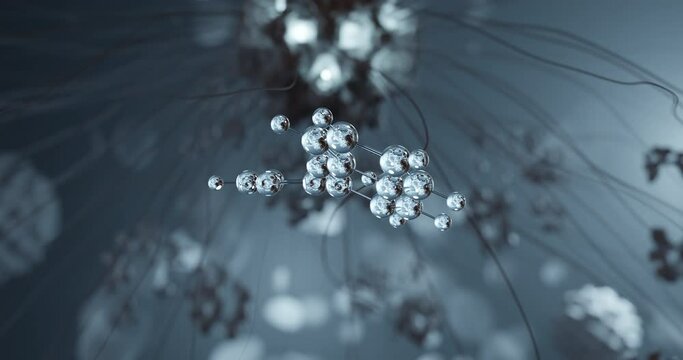 Flavylium rotating 3d molecule, molecular structure of pigment, seamless video