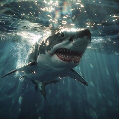 great white shark - obrazy, fototapety, plakaty