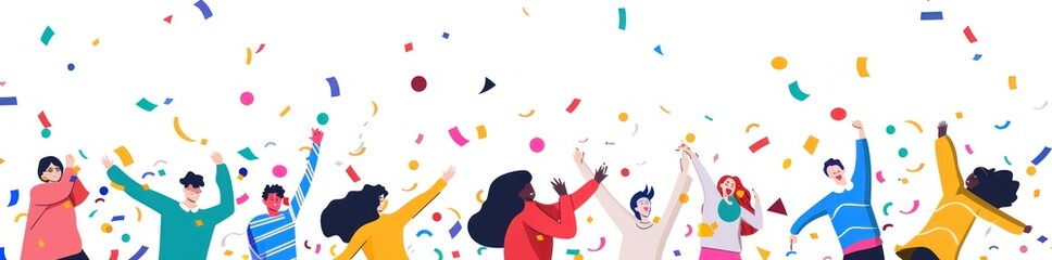Fototapeta premium Joyful People Celebrating Together Under Colorful Confetti - Generative AI