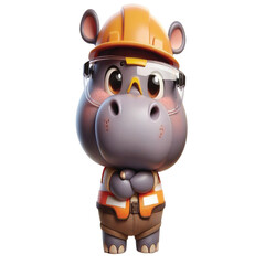 Hippo wearing safety glasses protection construction 