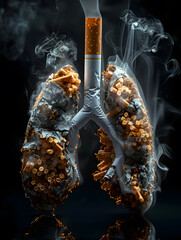 Tobacco kills, anti tobacco day, smoking kills, lungs with cigar and smoke concept 