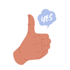 Thumb up gesture isolated on white background. Hand shows excellent sign. Good feedback symbol with bubble speach