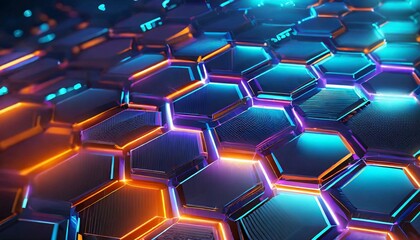 abstract background with hexagons, Dark hexagons with red light futuristic background, 3d render illustation