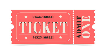 Cinema ticket. Admission coupon for circus, festival, party, event, theater, concert, performance. Vector illustration isolated on white background - obrazy, fototapety, plakaty