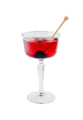 Elegant red cocktail with cherry garnish in glass