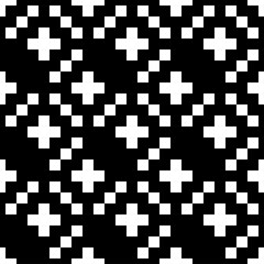 Checks, crosses ornament. Seamless pattern. Tiles, forms backdrop. Squares, plusses wallpaper. Ethnic motif. Geometric background. Mosaic illustration. Digital paper, textile print, abstract vector