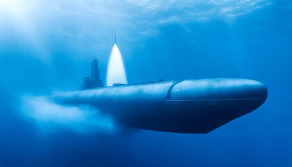 Submarine Floating in Blue Water. Generative AI - obrazy, fototapety, plakaty