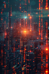 Innovative visualization of AI through glowing neural networks over a cityscape, symbolizing advanced technology and connectivity.