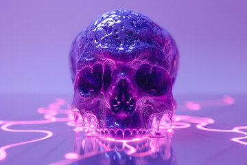 Abstract Pink Melting Skull on Liquid Surface.