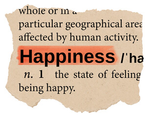 Happiness png dictionary word sticker, Ephemera typography, transparent background