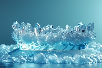 Frozen crown vibrant crystals minimal icy backdrop low detail headon free text space