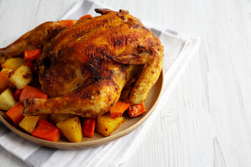 Homemade Hearty Roasted Chicken on a Plate, side view. Space for text. - 788248773