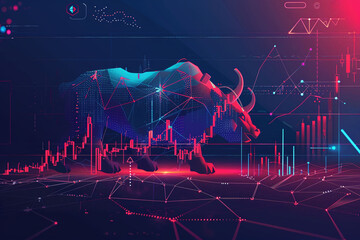 Illustration of Cryptocurrency Market, Bull and Bear Trends, Trading Charts