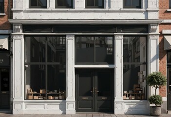 classy retro boutique storefront template , white shop facade mockup