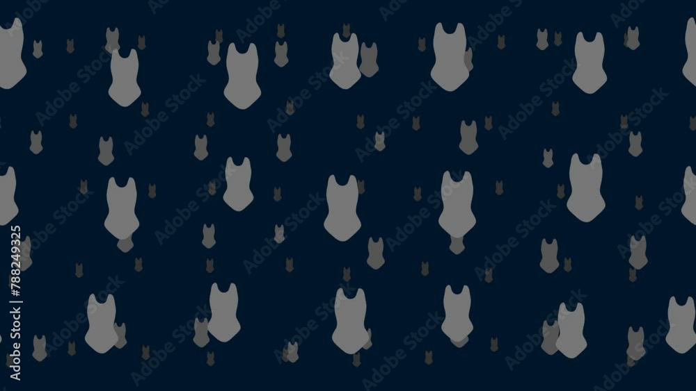 Poster one-piece swimsuit symbols float horizontally from left to right. parallax fly effect. floating symb