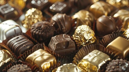 Assortment of luxurious chocolate candies with various fillings, sweet food background - 788249301