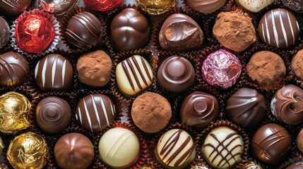 Assortment of luxurious chocolate candies with various fillings, sweet food background - 788249337