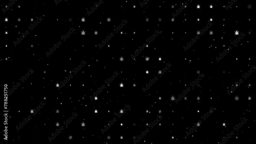 Poster template animation of evenly spaced bug symbols of different sizes and opacity. animation of transpa