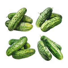 Image of Collection of illustrations with isolated cucumbers and transparent backgrounds printed on Printed Glass Splashbacks