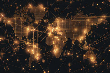 Illustration of Global Transactions and Digital Currency on the World Map Background. Concept of Network Connections