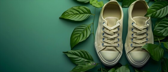 Sustainable Style: Eco Sneakers embrace Green Living. Concept Eco-Friendly Footwear, Sustainable Fashion, Green Living Essentials - obrazy, fototapety, plakaty