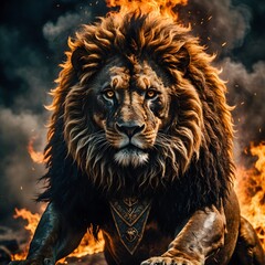 Lion King roarring in flames...