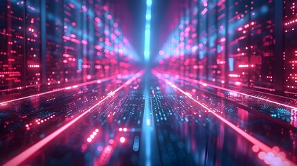 Fototapeta na wymiar Futuristic Data Stream Neon Lights Tunnel. Concept Neon Lights, Futuristic, Data Stream, Tunnel, Technology